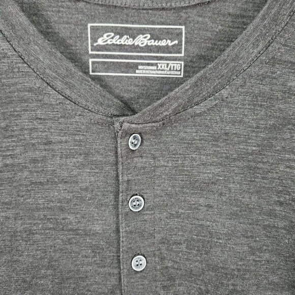 Eddie Bauer Henley Shirt Short Sleeve Buttons Men's Size XXL 2XL Gray Casual - Picture 5 of 10